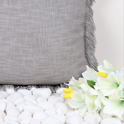 Set Of 3 Hand Tufted Texture Boho Gray Side Fringe Cushion Cover