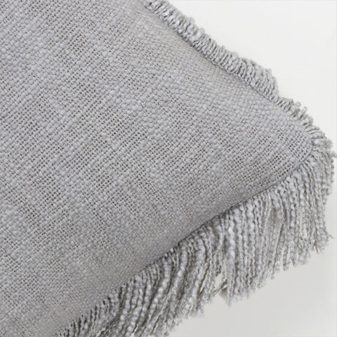 Grey Plain Hand loom Woven Natural Dye Cotton Fringes Cushion Cover