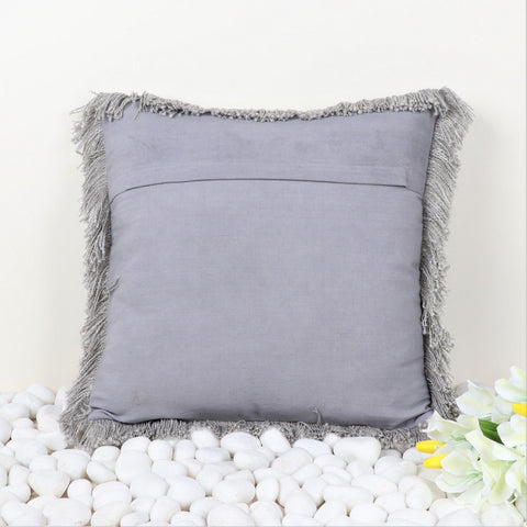 Set Of 3 Hand Tufted Texture Boho Gray Side Fringe Cushion Cover