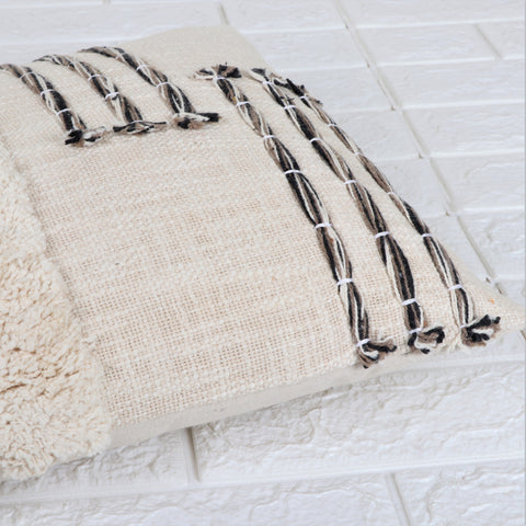 Hand Tufted Texture Boho Ivory and Black Stripe Cushion Cover