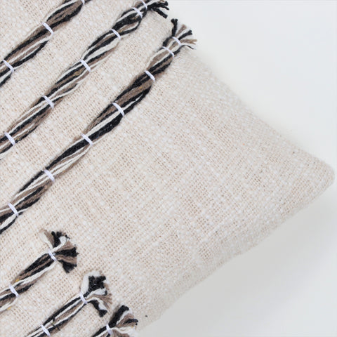 Hand Tufted Texture Boho Ivory and Black Stripe Cushion Cover