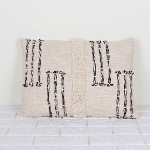 Hand Tufted Texture Boho Ivory and Black Stripe Cushion Cover