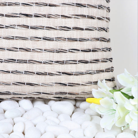 Set Of 2 Hand Tufted Texture Boho Ivory Black Stripe Cushion Cover