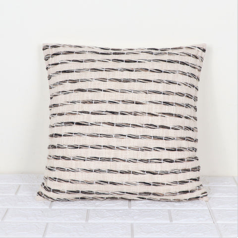Set Of 2 Hand Tufted Texture Boho Ivory Black Stripe Cushion Cover