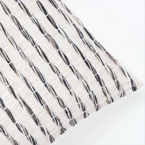 Set Of 2 Hand Tufted Texture Boho Ivory Black Stripe Cushion Cover