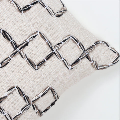 Set Of 2 Hand Tufted Texture Boho Ivory Black Stripe Cushion Cover