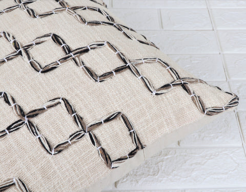 Set Of 2 Hand Tufted Texture Boho Ivory Black Stripe Cushion Cover