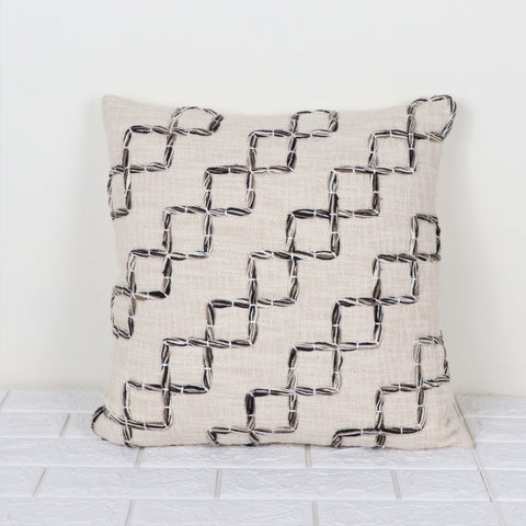 Set Of 2 Hand Tufted Texture Boho Ivory Black Stripe Cushion Cover