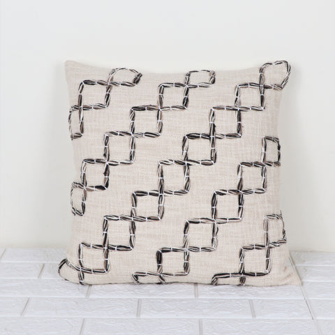 Hand Tufted Texture Boho Ivory and Black Stripe Cushion Cover