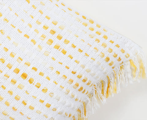 Set Of 2 Hand Loom Woven Texture Boho White Yellow Fringe Cushion Cover