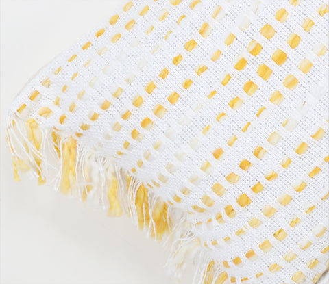 Set Of 2 Hand Loom Woven Texture Boho White Yellow Fringe Cushion Cover