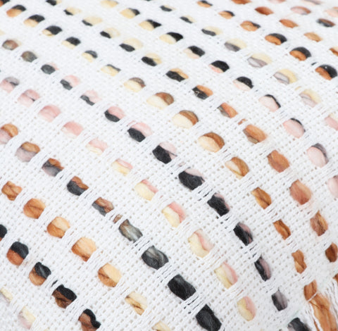 Hand Loom Woven Texture Boho White and Brown Fringe Cushion Cover