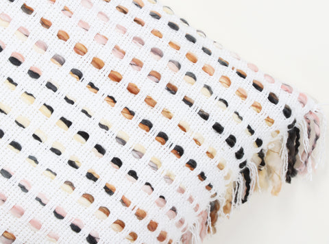 Hand Loom Woven Texture Boho White and Brown Fringe Cushion Cover