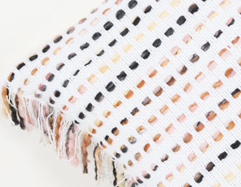 Set Of 2 Hand Loom Woven Texture Boho White Brown Fringe Cushion Cover