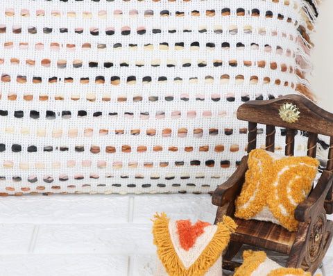 Set Of 2 Hand Loom Woven Texture Boho White Brown Fringe Cushion Cover