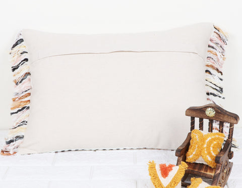 Set Of 2 Hand Loom Woven Texture Boho White Brown Fringe Cushion Cover