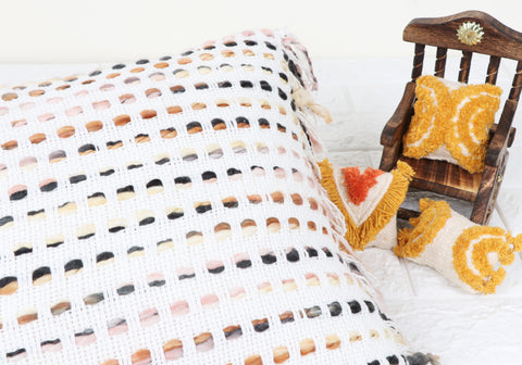 Set Of 2 Hand Loom Woven Texture Boho White Brown Fringe Cushion Cover