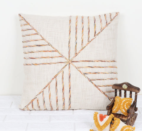 Set Of 3 Hand Tufted Texture Boho Ivory Mustard Yellow Fringe Cushion Cover