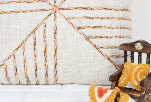 Set Of 3 Hand Tufted Texture Boho Ivory Mustard Yellow Fringe Cushion Cover