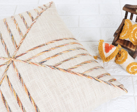 Set Of 3 Hand Tufted Texture Boho Ivory Mustard Yellow Fringe Cushion Cover