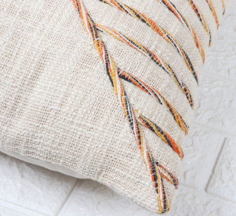 Set Of 3 Hand Tufted Texture Boho Ivory Mustard Yellow Fringe Cushion Cover
