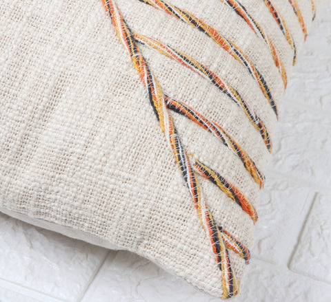 Hand Tufted Texture Boho Ivory and Mustard Yellow Fringe Cushion Cover