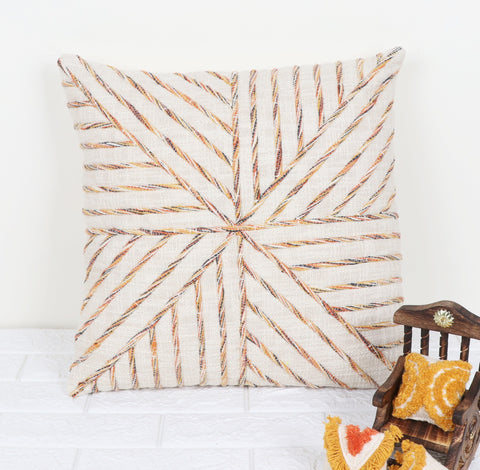 Set Of 3 Hand Tufted Texture Boho Ivory Mustard Yellow Fringe Cushion Cover