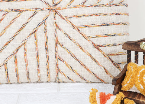 Hand Tufted Texture Boho Ivory and Mustard Yellow Fringe Cushion Cover