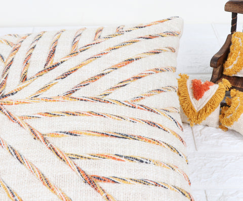 Set Of 3 Hand Tufted Texture Boho Ivory Mustard Yellow Fringe Cushion Cover