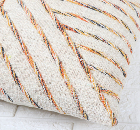 Set Of 3 Hand Tufted Texture Boho Ivory Mustard Yellow Fringe Cushion Cover