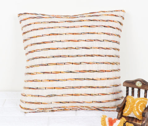 Set Of 3 Hand Tufted Texture Boho Ivory Mustard Yellow Fringe Cushion Cover