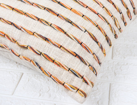 Set Of 3 Hand Tufted Texture Boho Ivory Mustard Yellow Fringe Cushion Cover