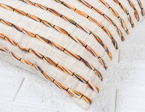 Hand Tufted Texture Boho Ivory and Mustard Yellow Fringe Cushion Cover