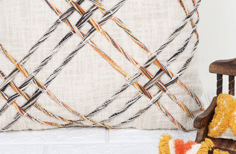 Set Of 3 Tufted Texture Boho Ivory Mustard Yellow Stripe Fringe Cushion Cover