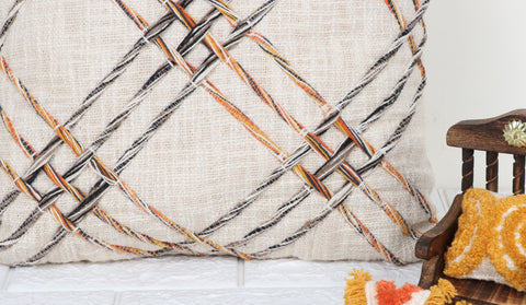 Set Of 3 Tufted Texture Boho Ivory Mustard Yellow Stripe Fringe Cushion Cover