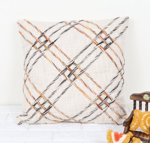 Set Of 3 Tufted Texture Boho Ivory Mustard Yellow Stripe Fringe Cushion Cover