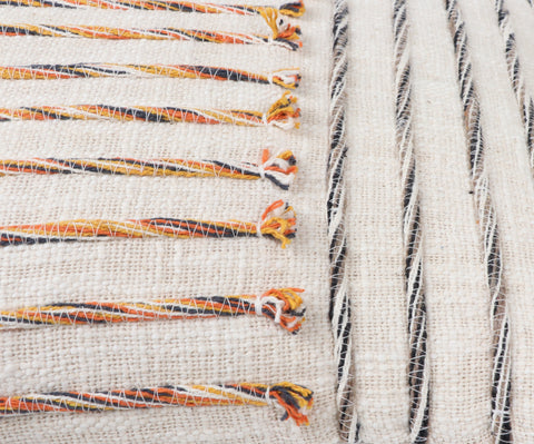 Tufted Texture Boho Ivory and Mustard Yellow Stripe Fringe Cushion Cover