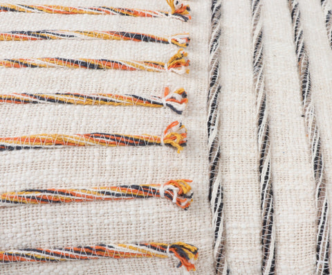 Tufted Texture Boho Ivory and Mustard Yellow Stripe Fringe Cushion Cover