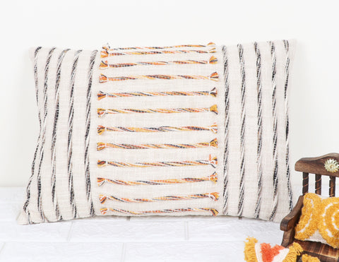 Tufted Texture Boho Ivory and Mustard Yellow Stripe Fringe Cushion Cover