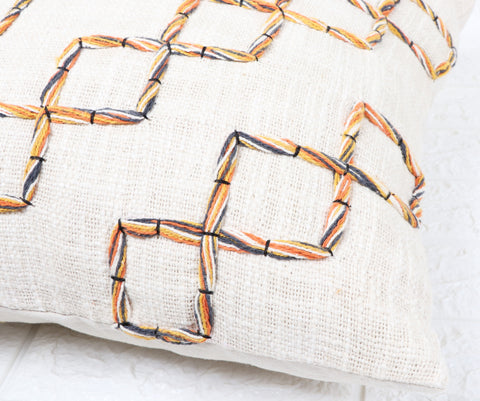 Tufted Texture Boho Ivory and Mustard Yellow Stripe Fringe Cushion Cover