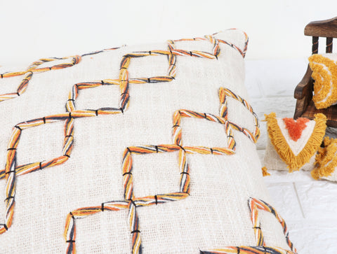 Set Of 3 Tufted Texture Boho Ivory Mustard Yellow Stripe Fringe Cushion Cover