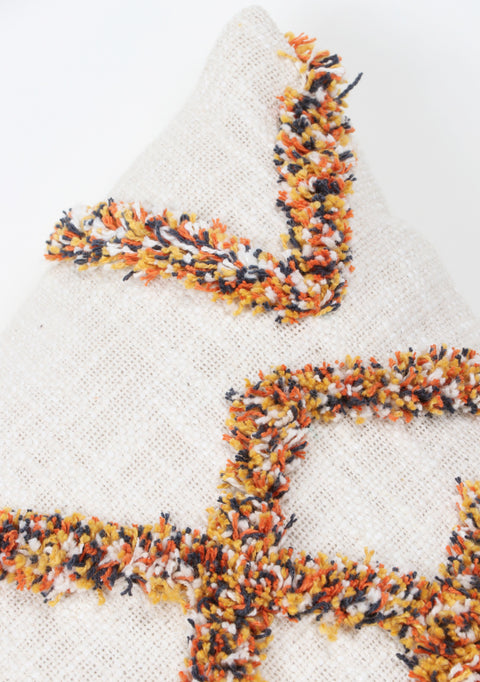 Set Of 3 Hand Tufted Texture Boho Ivory Mustard Yellow Fringe Cushion Cover