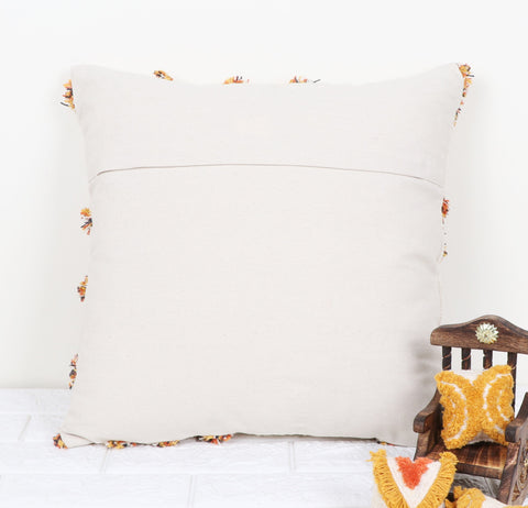 Set Of 3 Hand Tufted Texture Boho Ivory Mustard Yellow Fringe Cushion Cover