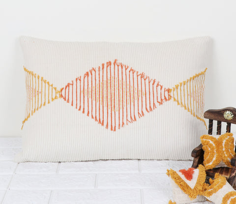 Tufted Texture Boho Ivory and Yellow Stripe Fringe Cushion Cover