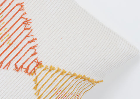 Tufted Texture Boho Ivory and Yellow Stripe Fringe Cushion Cover