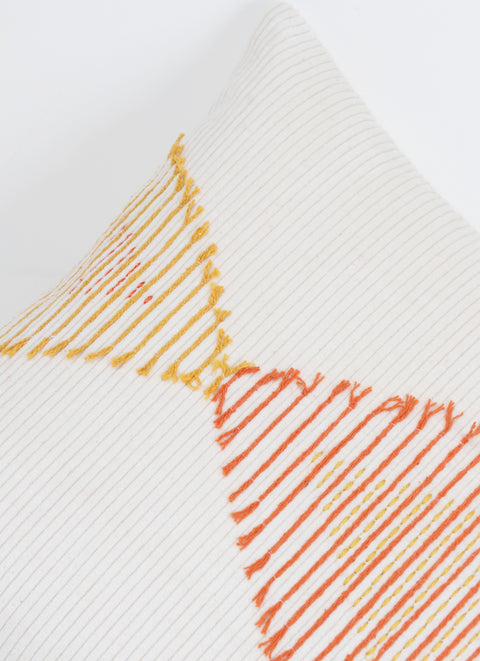 Tufted Texture Boho Ivory and Yellow Stripe Fringe Cushion Cover