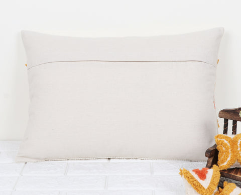 Tufted Texture Boho Ivory and Yellow Stripe Fringe Cushion Cover