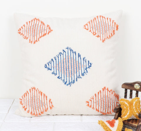 Set Of 3 Tufted Texture Boho Ivory Blue Stripe Fringe Cushion Cover