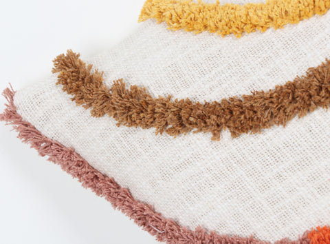 Tufted Texture Boho Ivory and Brown Stripe Fringe Cushion Cover