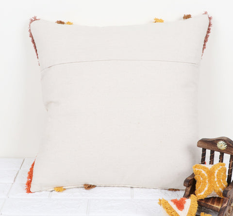 Tufted Texture Boho Ivory and Brown Stripe Fringe Cushion Cover